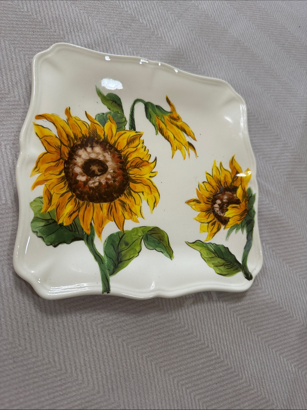 Cream Sunflower Ceramic Trinket Dish
